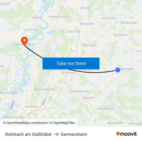 Rohrbach am Gießhübel to Germersheim map