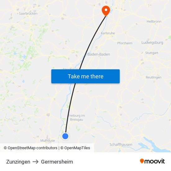 Zunzingen to Germersheim map