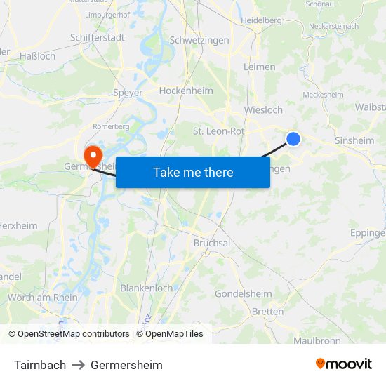 Tairnbach to Germersheim map