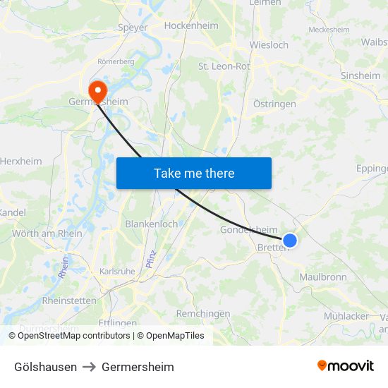 Gölshausen to Germersheim map