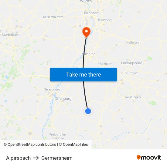 Alpirsbach to Germersheim map