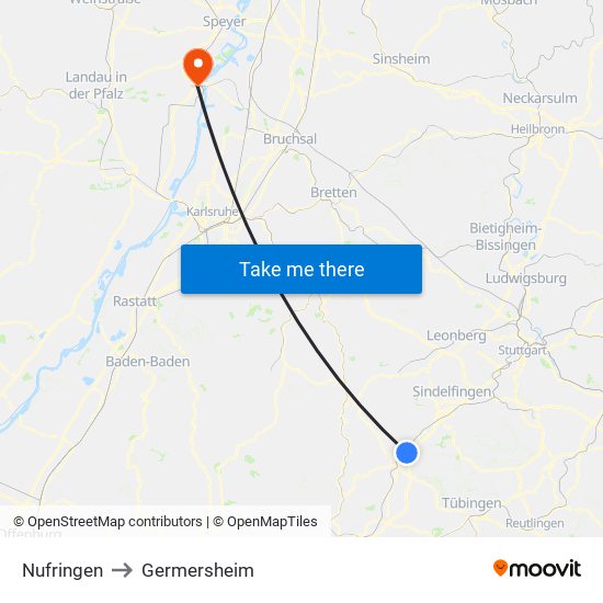 Nufringen to Germersheim map