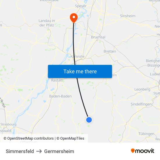 Simmersfeld to Germersheim map