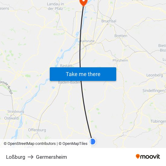 Loßburg to Germersheim map