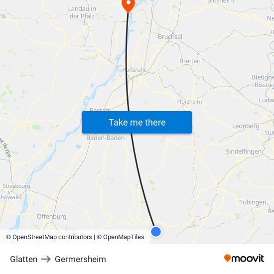 Glatten to Germersheim map