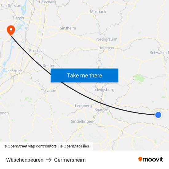 Wäschenbeuren to Germersheim map