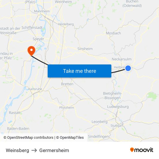 Weinsberg to Germersheim map