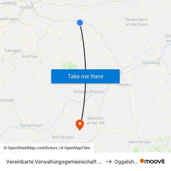 Vereinbarte Verwaltungsgemeinschaft Der Stadt Göppingen to Oggelshausen map