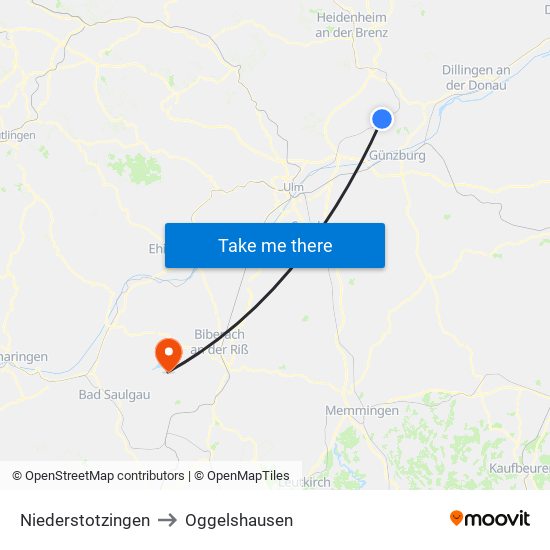 Niederstotzingen to Oggelshausen map