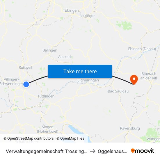 Verwaltungsgemeinschaft Trossingen to Oggelshausen map