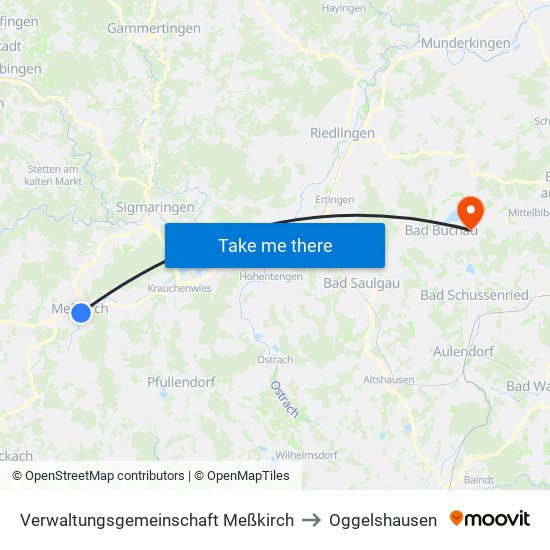 Verwaltungsgemeinschaft Meßkirch to Oggelshausen map