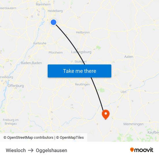 Wiesloch to Oggelshausen map