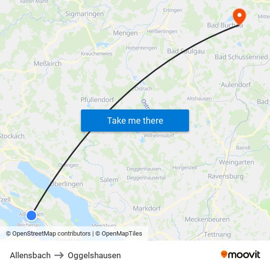 Allensbach to Oggelshausen map