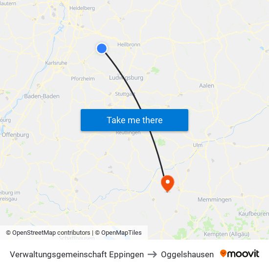 Verwaltungsgemeinschaft Eppingen to Oggelshausen map