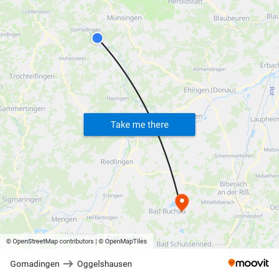 Gomadingen to Oggelshausen map