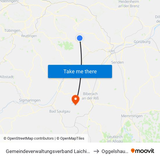 Gemeindeverwaltungsverband Laichinger Alb to Oggelshausen map