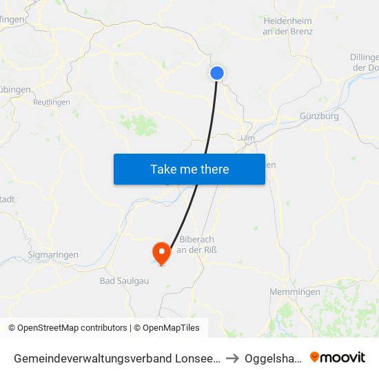 Gemeindeverwaltungsverband Lonsee-Amstetten to Oggelshausen map