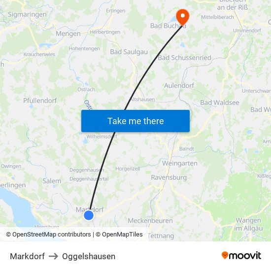 Markdorf to Oggelshausen map