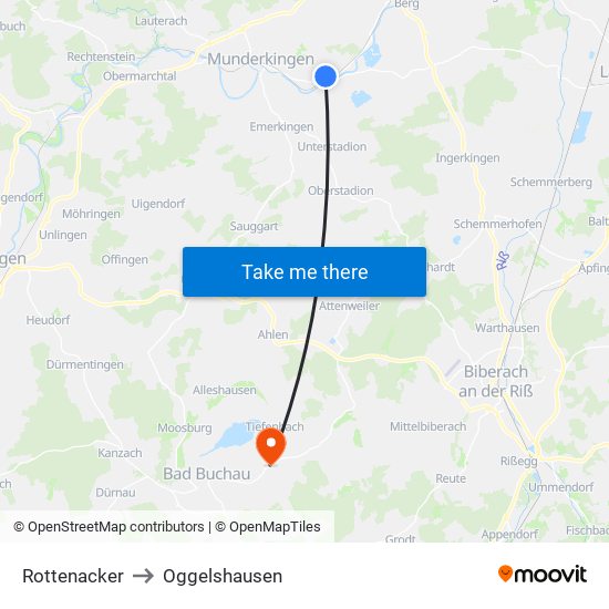 Rottenacker to Oggelshausen map