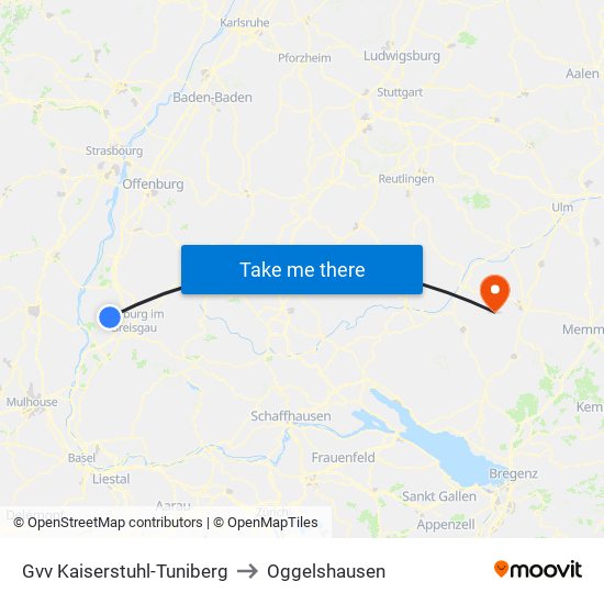 Gvv Kaiserstuhl-Tuniberg to Oggelshausen map