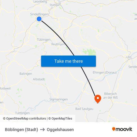 Böblingen (Stadt) to Oggelshausen map