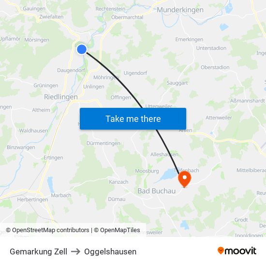 Gemarkung Zell to Oggelshausen map