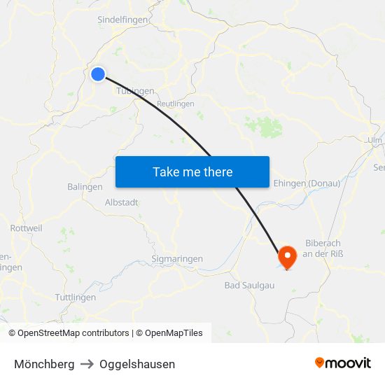 Mönchberg to Oggelshausen map