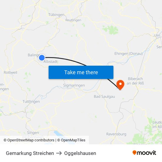 Gemarkung Streichen to Oggelshausen map