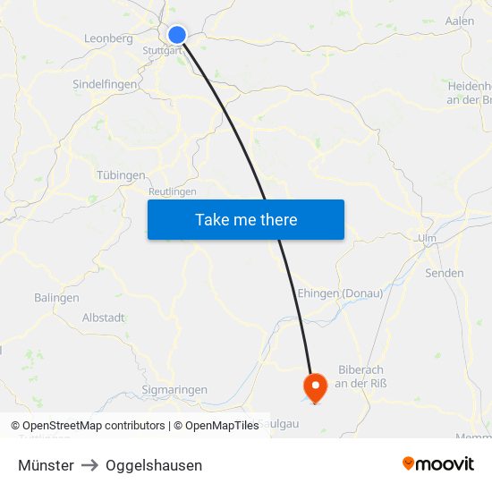 Münster to Oggelshausen map