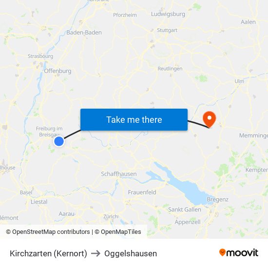 Kirchzarten (Kernort) to Oggelshausen map