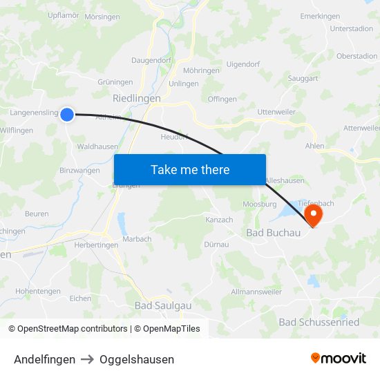 Andelfingen to Oggelshausen map