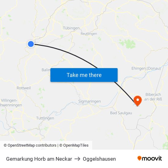 Gemarkung Horb am Neckar to Oggelshausen map