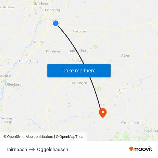 Tairnbach to Oggelshausen map