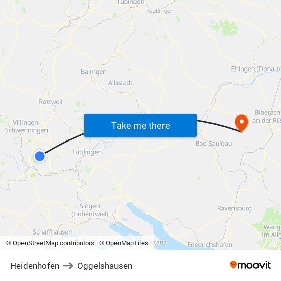 Heidenhofen to Oggelshausen map