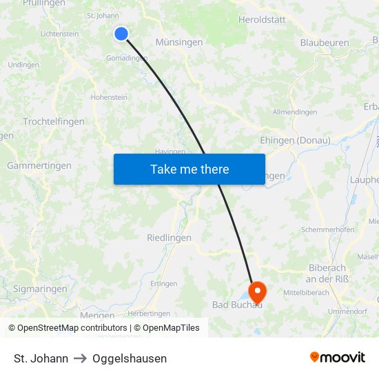 St. Johann to Oggelshausen map