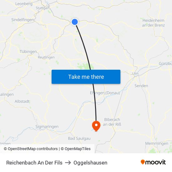 Reichenbach An Der Fils to Oggelshausen map