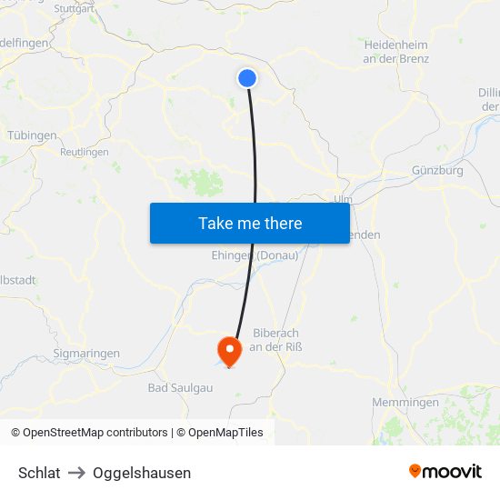 Schlat to Oggelshausen map