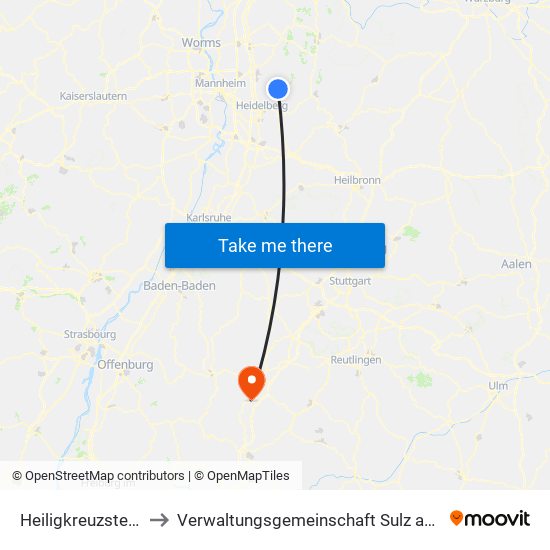 Heiligkreuzsteinach to Verwaltungsgemeinschaft Sulz am Neckar map