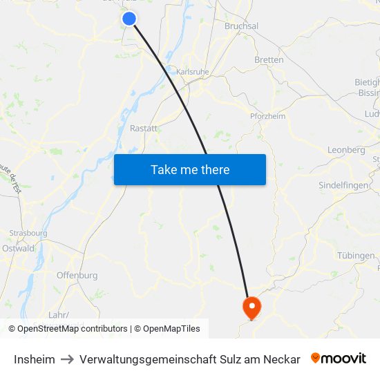 Insheim to Verwaltungsgemeinschaft Sulz am Neckar map