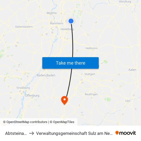 Abtsteinach to Verwaltungsgemeinschaft Sulz am Neckar map