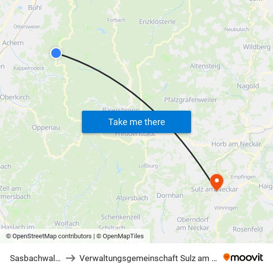 Sasbachwalden to Verwaltungsgemeinschaft Sulz am Neckar map