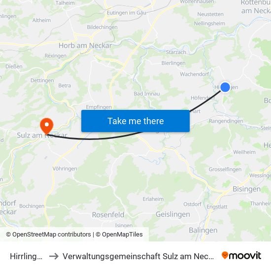 Hirrlingen to Verwaltungsgemeinschaft Sulz am Neckar map