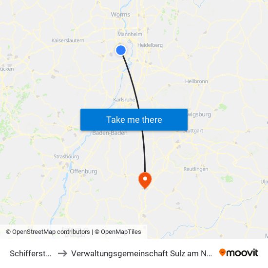 Schifferstadt to Verwaltungsgemeinschaft Sulz am Neckar map