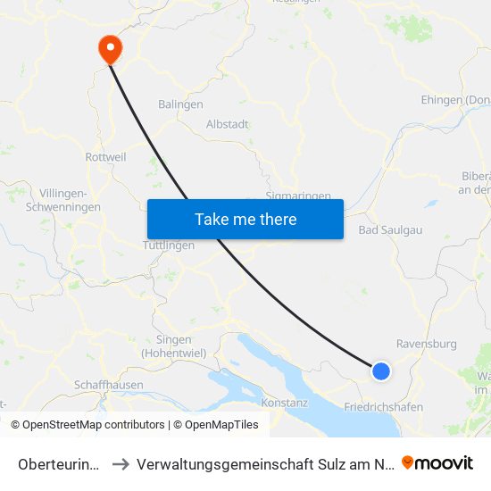 Oberteuringen to Verwaltungsgemeinschaft Sulz am Neckar map
