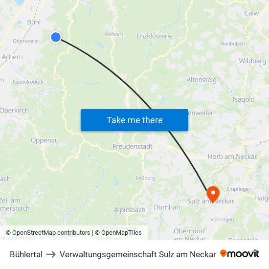 Bühlertal to Verwaltungsgemeinschaft Sulz am Neckar map