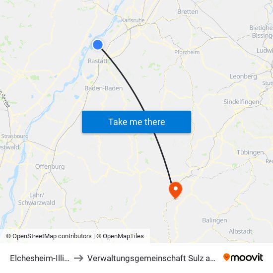 Elchesheim-Illingen to Verwaltungsgemeinschaft Sulz am Neckar map