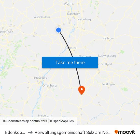 Edenkoben to Verwaltungsgemeinschaft Sulz am Neckar map