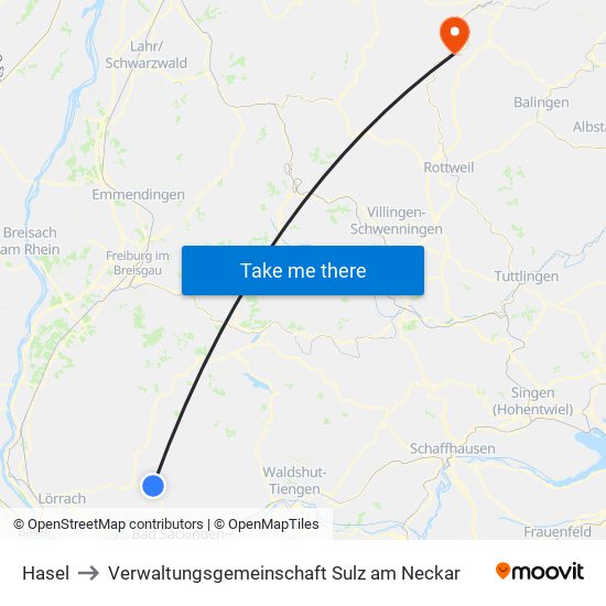 Hasel to Verwaltungsgemeinschaft Sulz am Neckar map