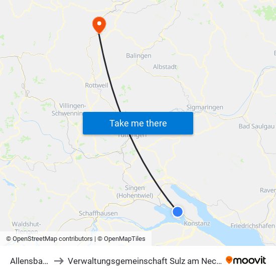Allensbach to Verwaltungsgemeinschaft Sulz am Neckar map