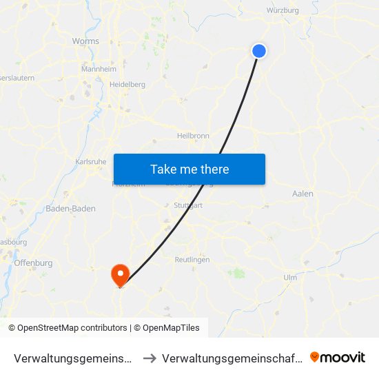 Verwaltungsgemeinschaft Grünsfeld to Verwaltungsgemeinschaft Sulz am Neckar map